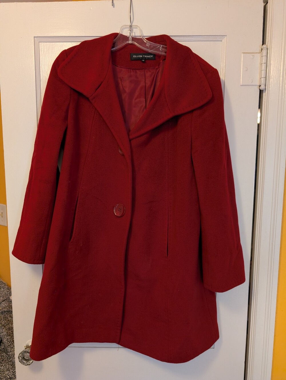 Ellen Tracy Red Single-Breasted Wool Pea Coat
